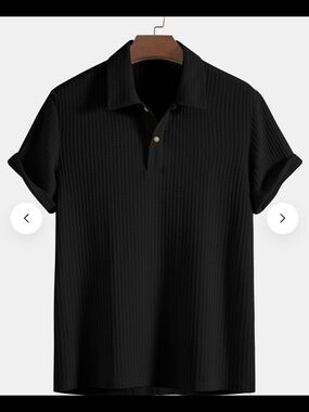Hoooyi Knitted Waffle Black Short Sleeve Polo Shirt
